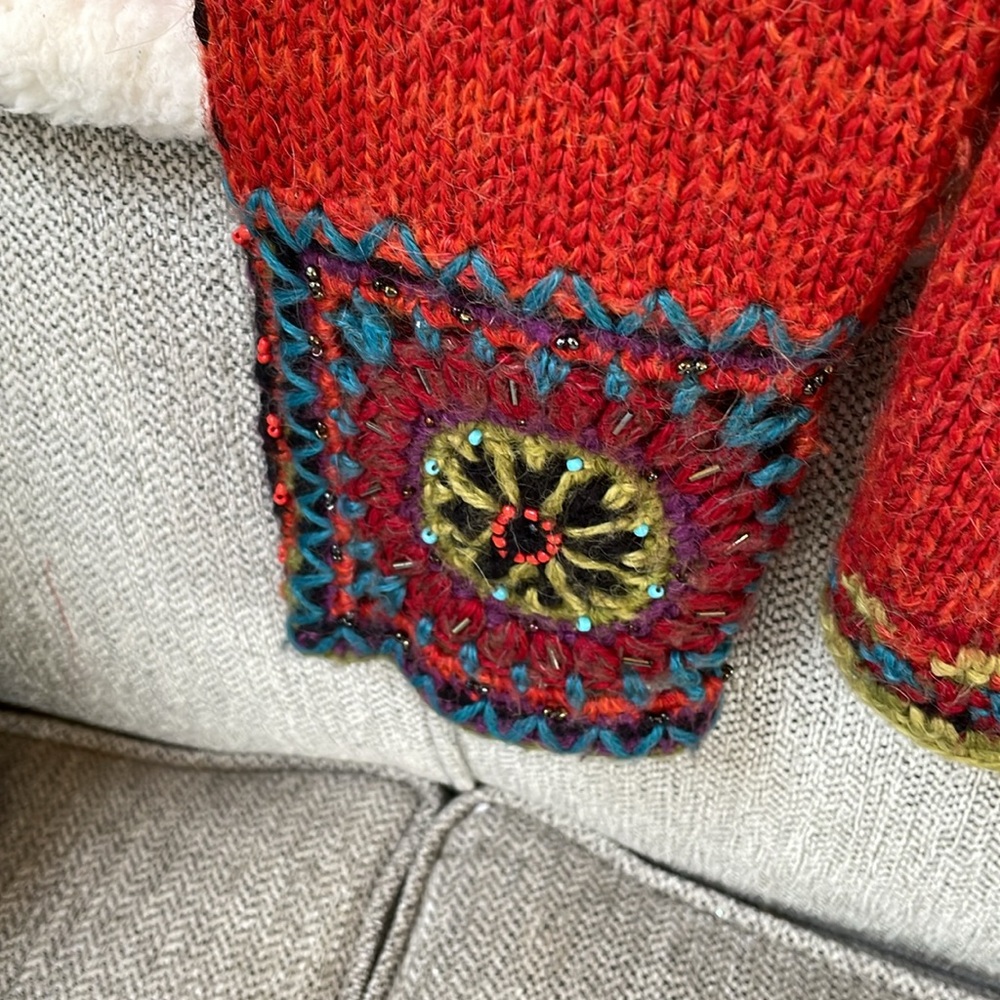 Handcrafted Red Wool Jacket with Multicolor Accents - Picture 11 of 12